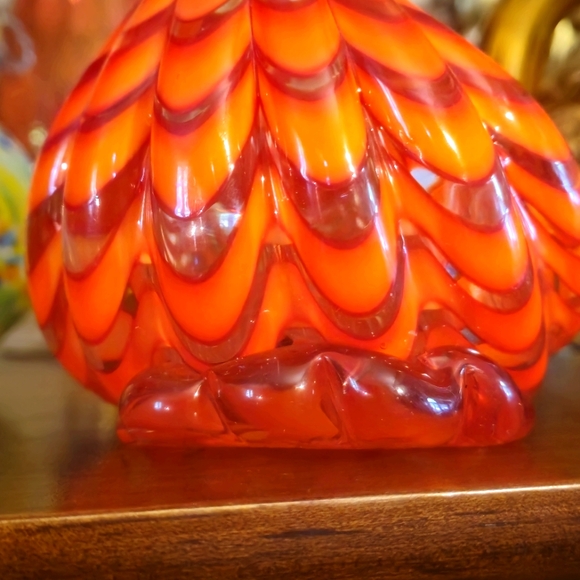 Murano Style Type Duck 9"L x 5"W x 7"H - Vibrant Reddish Orange Swirl Colors - Picture 5 of 12